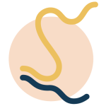parte del logo di Spuma, l'icona con la sola S giallo sabbia, una ondina blu sotto la S, e lo sfondo tondo color rosa cipria pallido.